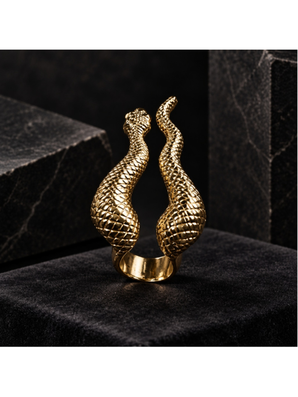 Full Finger Gold Snake Statement Ring size 8 Edgy Eclectic Witchy Whimsigoth